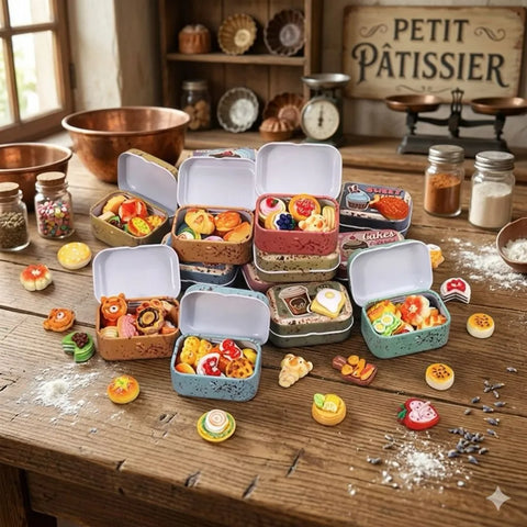 1/6 Scale Miniature Vintage Bakery Tin Box & Pastry Set