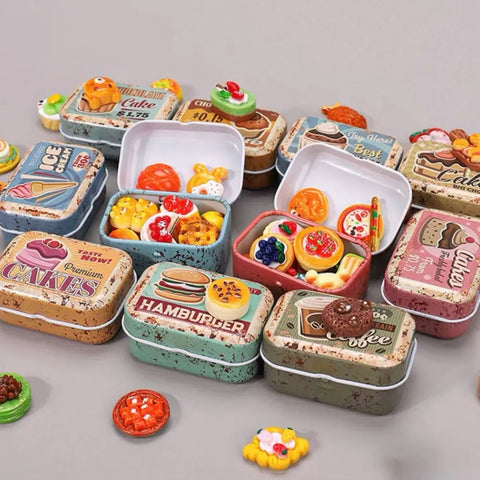 1/6 Scale Miniature Vintage Bakery Tin Box & Pastry Set