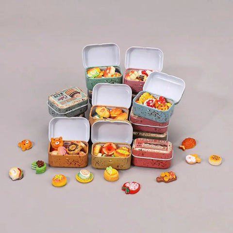 1/6 Scale Miniature Vintage Bakery Tin Box & Pastry Set