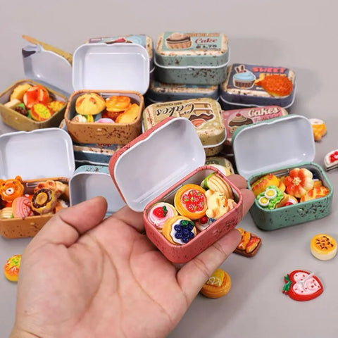 1/6 Scale Miniature Vintage Bakery Tin Box & Pastry Set
