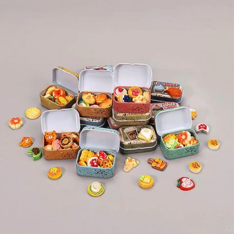1/6 Scale Miniature Vintage Bakery Tin Box & Pastry Set