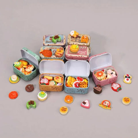 1/6 Scale Miniature Vintage Bakery Tin Box & Pastry Set