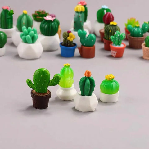 1/12 Scale Miniature Plant Stand & Potted Cactus Set