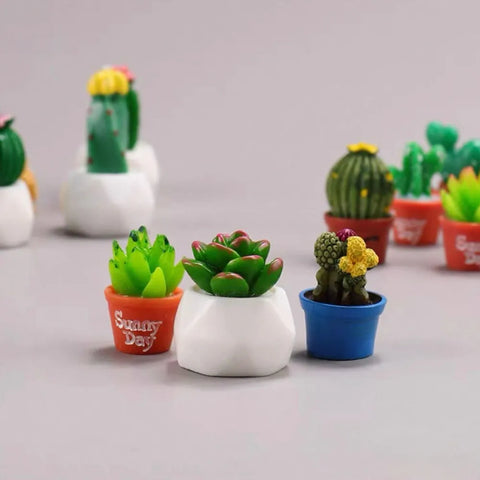 1/12 Scale Miniature Plant Stand & Potted Cactus Set