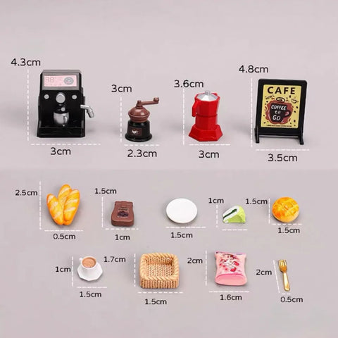1/12 Scale Miniature Coffee Shop Appliance & Bakery Set