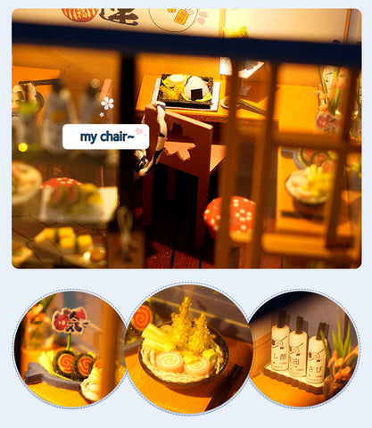 DIY 3D Miniature Sushi House Kit - Japanese Craft with LED Light