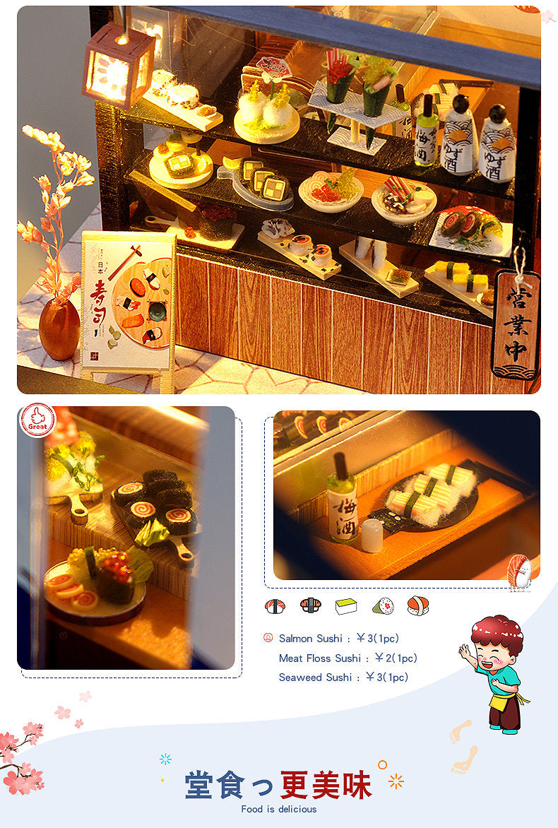 DIY 3D Miniature Sushi House Kit - Japanese Craft with LED Light