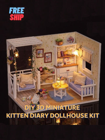 DIY 3D Miniature Kitten Diary Dollhouse Kit with LED Light